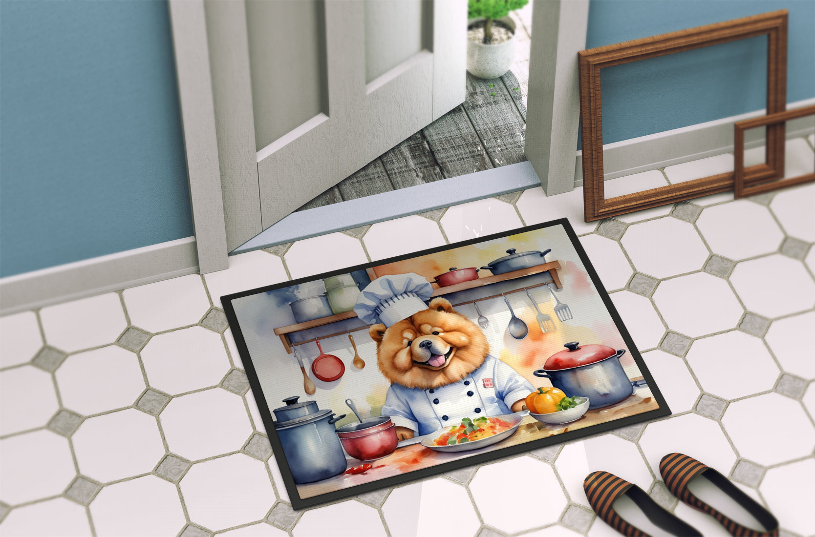 Chow Chow The Chef Doormat Indoor Outdoor 24H X 36W Front Door Mat Rugs for Entryway, Non Slip Washable Low Pile,