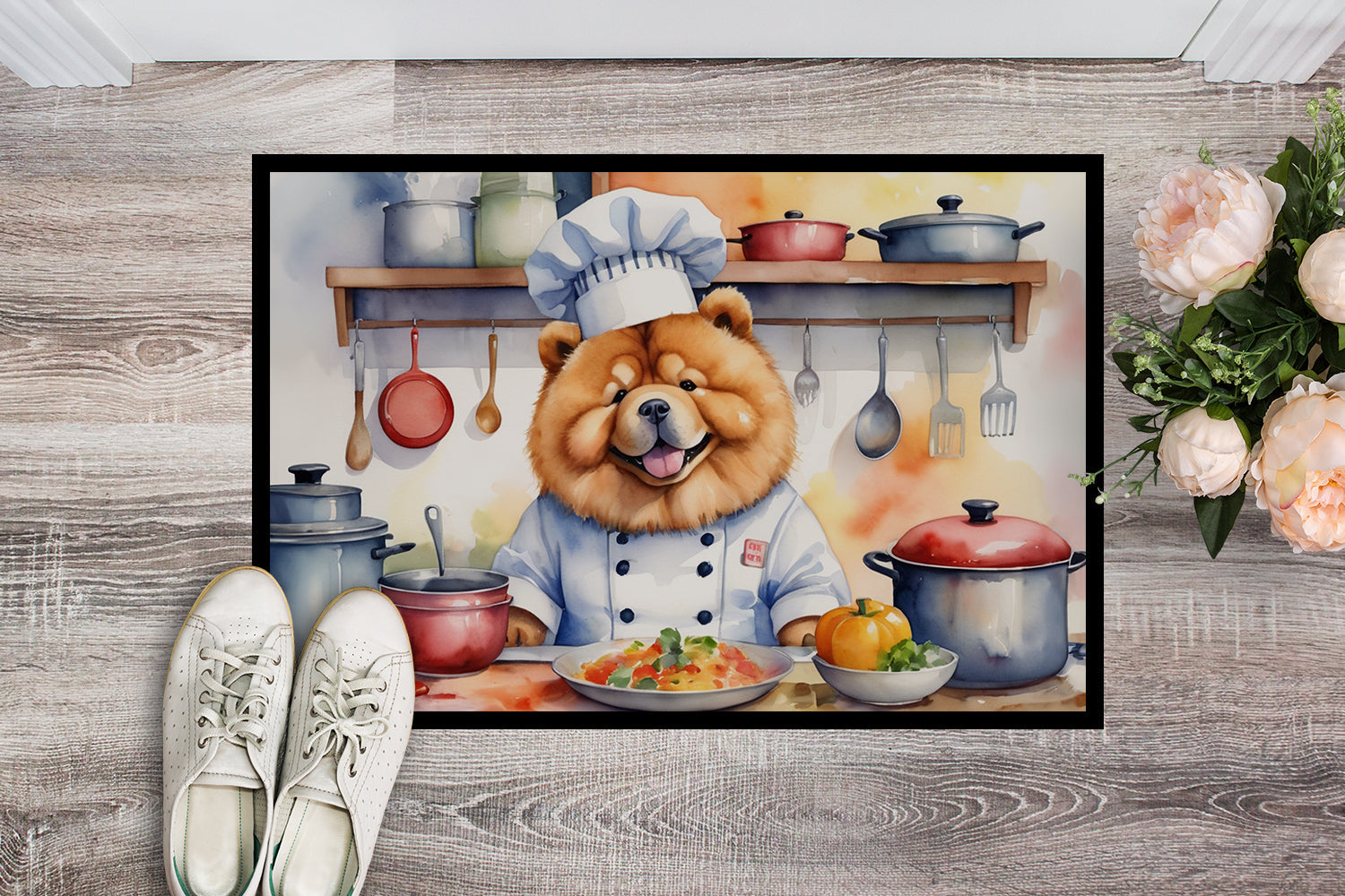 Chow Chow The Chef Doormat Indoor Outdoor 18H X 27W Front Door Mat Rugs for Entryway, Non Slip Washable