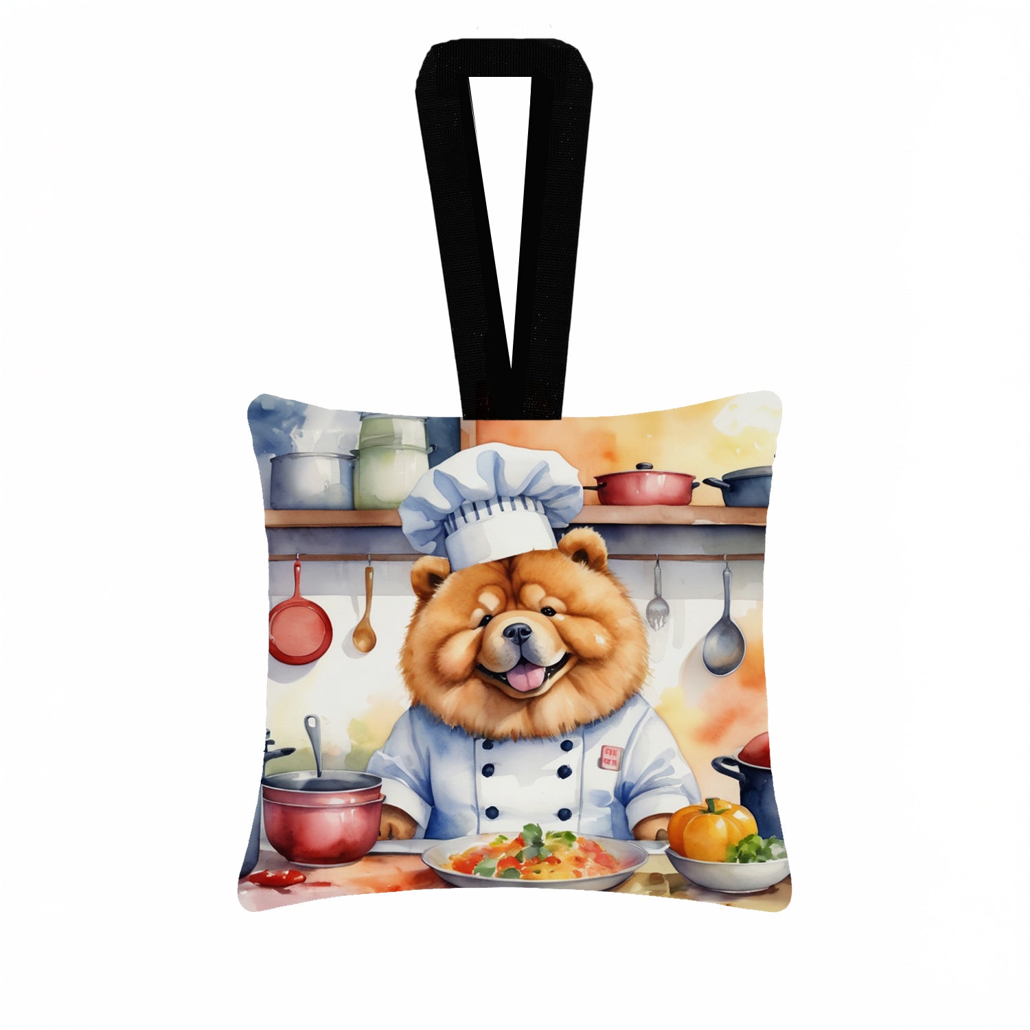 Chow Chow The Chef Hanging Square Fabric Ornament 3.5 × 3.5 Decorative Door-Knob & Tree Hanger, Soft Fabric