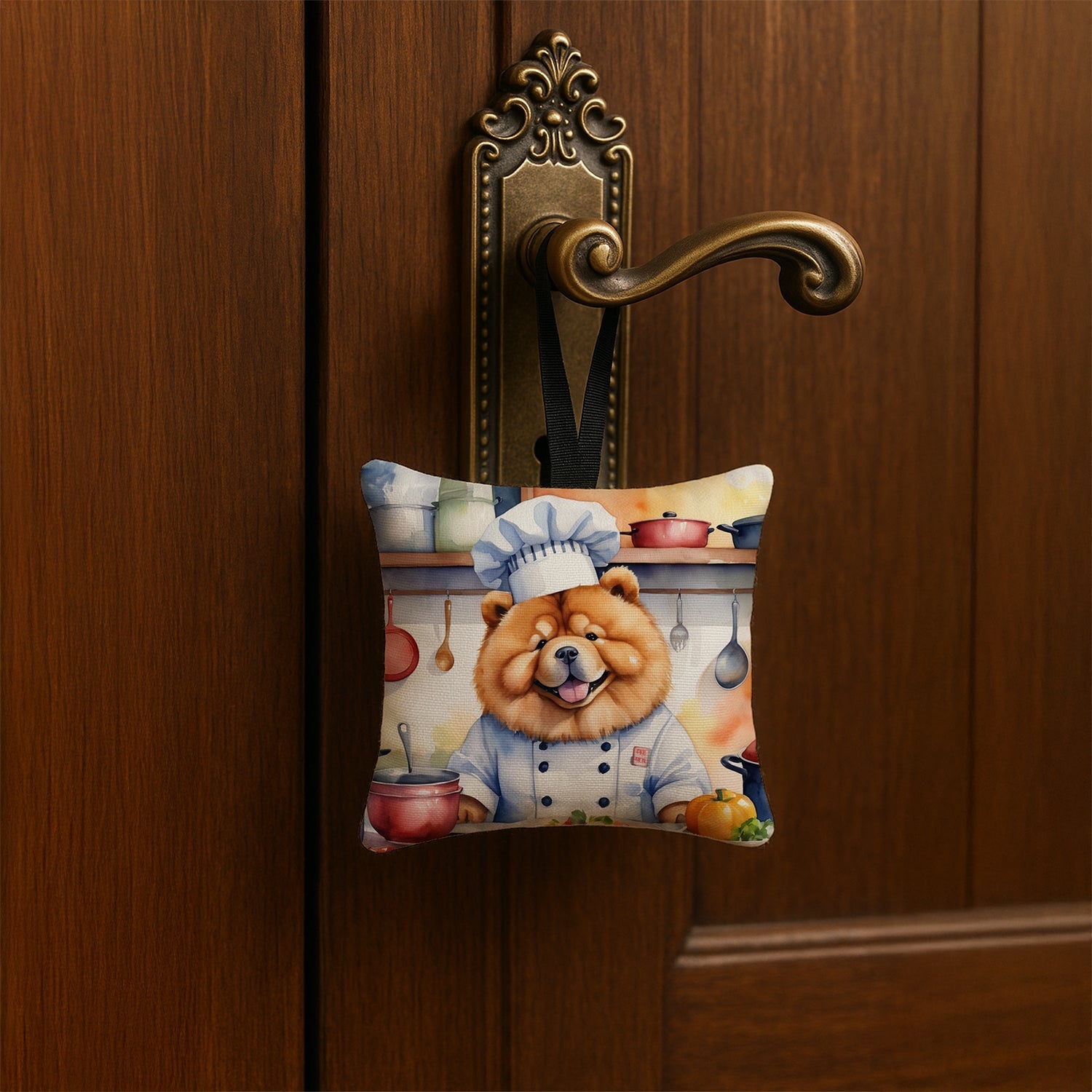 Chow Chow The Chef Hanging Square Fabric Ornament 3.5 × 3.5 Decorative Door-Knob & Tree Hanger, Soft Fabric