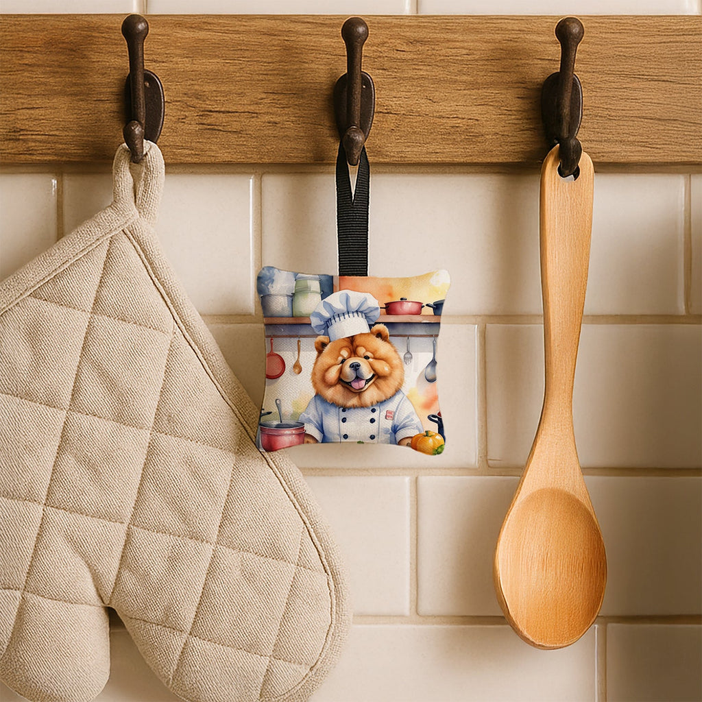 Chow Chow The Chef Hanging Square Fabric Ornament 3.5 × 3.5 Decorative Door-Knob & Tree Hanger, Soft Fabric