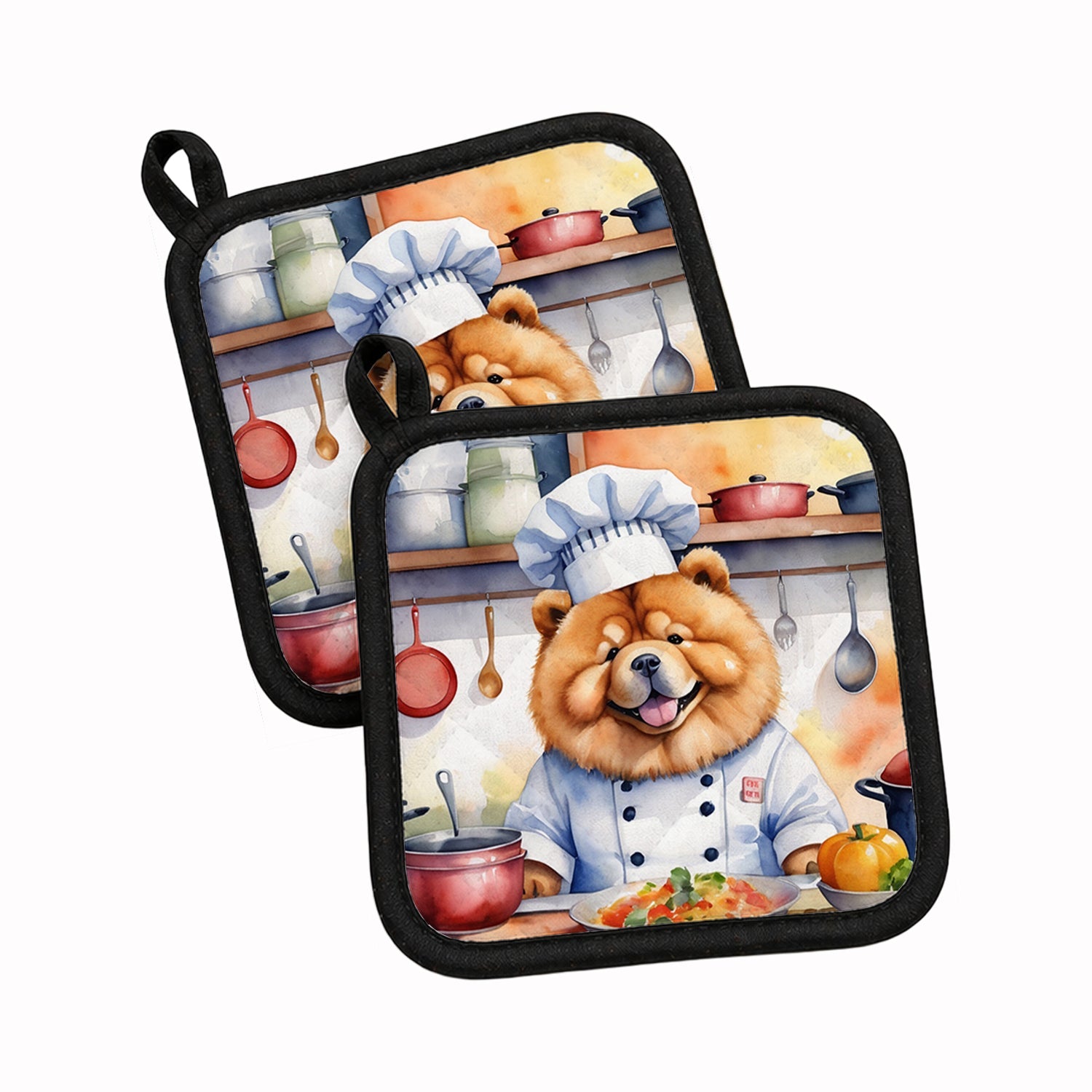 Chow Chow The Chef Pot Holder Set of 2 Heat Resistant Quilted Hot Pads 7.5 x 7.5 Inch, Insulated Kitchen Trivets for Cooking & Baking