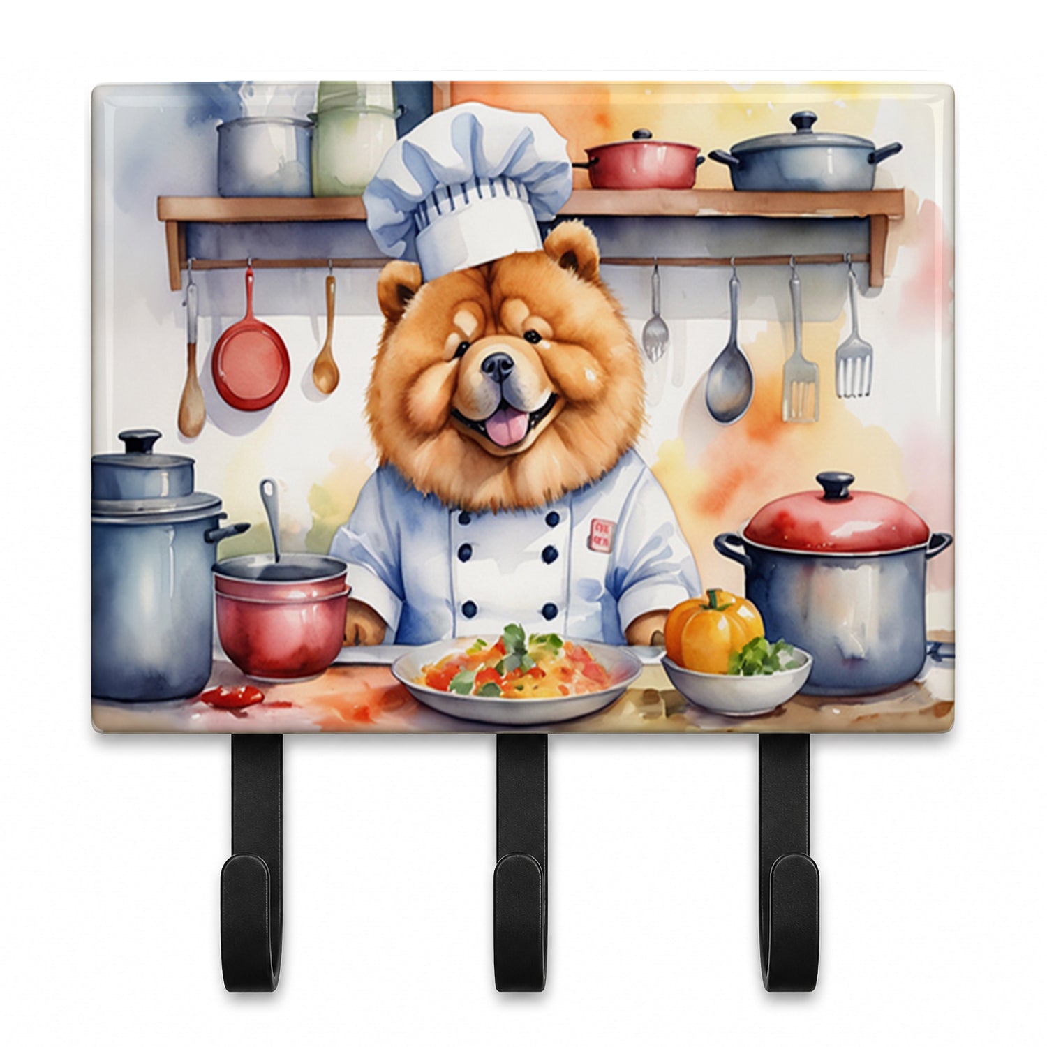 Chow Chow The Chef Leash or Key Holder Wall Hooks, Coat Rack Wall Mount, for Hanging Keys, Towels, Aprons, Leashes