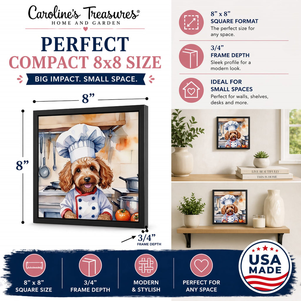 Cockapoo The Chef Framed Metal Print Bathroom, Kitchen, Office, Home Decor Wall Art Ready to Hang, Square, 8X8