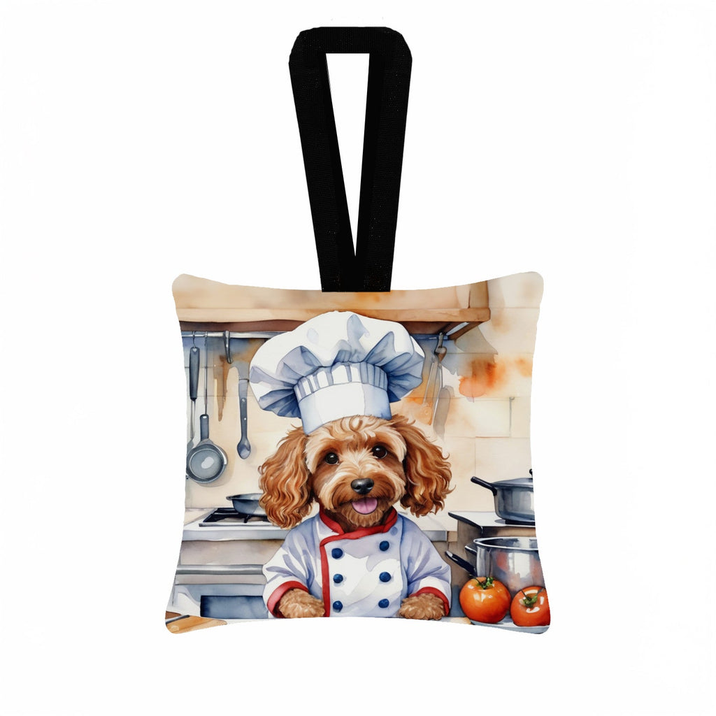 Cockapoo The Chef Hanging Square Fabric Ornament 3.5 × 3.5 Decorative Door-Knob & Tree Hanger, Soft Fabric