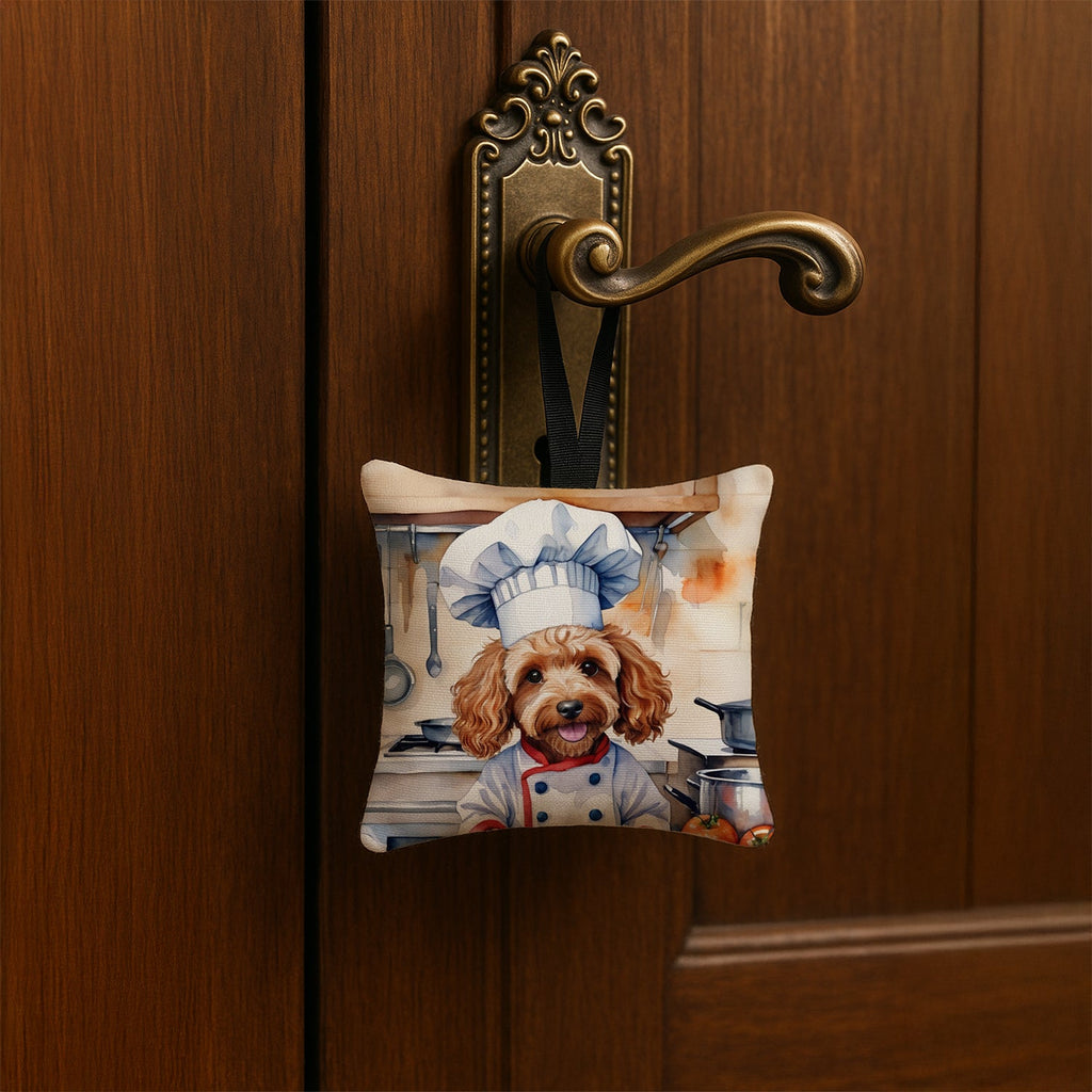 Cockapoo The Chef Hanging Square Fabric Ornament 3.5 × 3.5 Decorative Door-Knob & Tree Hanger, Soft Fabric