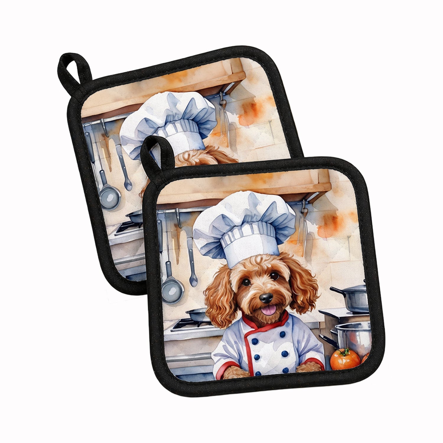 Cockapoo The Chef Pot Holder Set of 2 Heat Resistant Quilted Hot Pads 7.5 x 7.5 Inch, Insulated Kitchen Trivets for Cooking & Baking