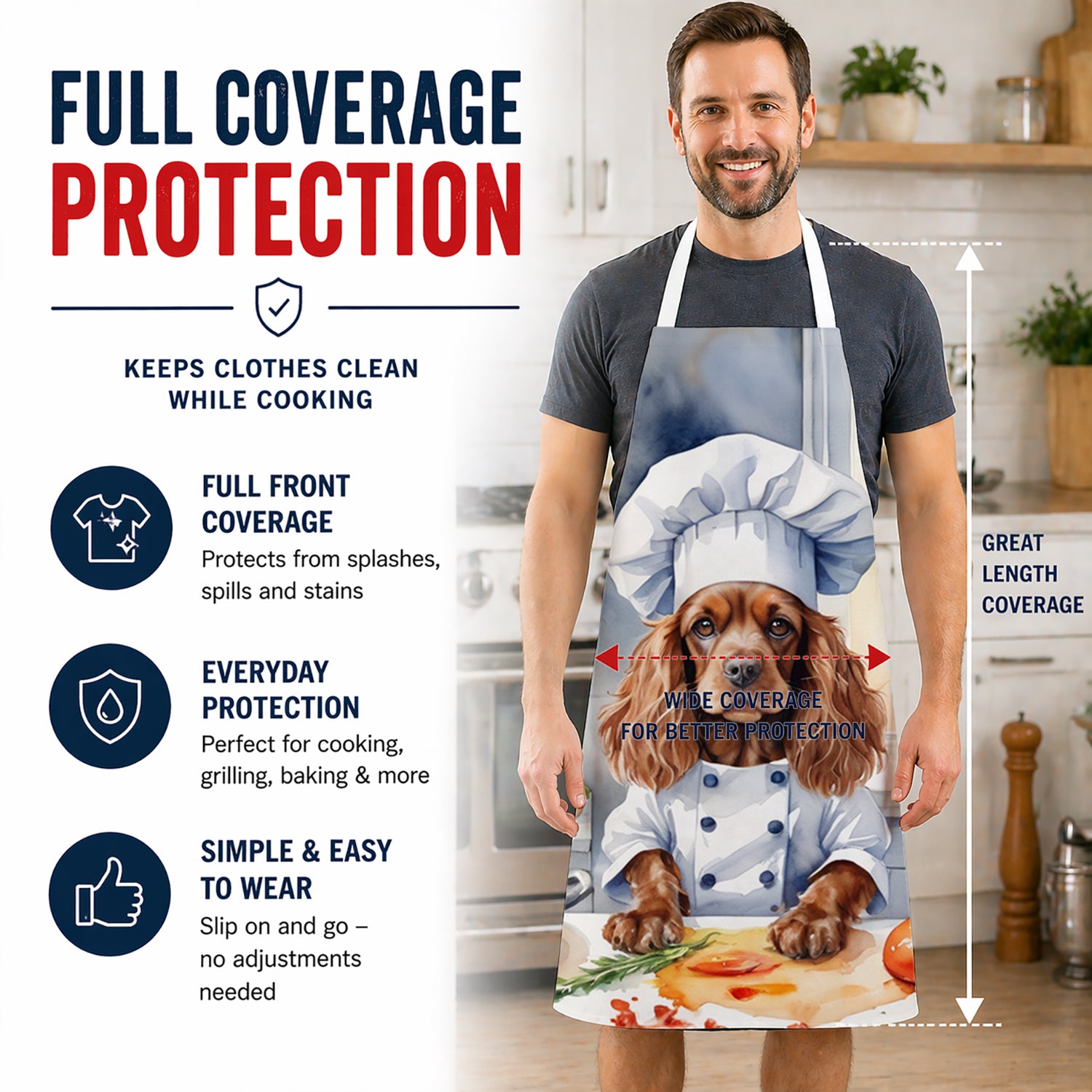 Cocker Spaniel The Chef Apron Cooking Kitchen Server Baking Crafts Gardening for Adult Women Men, Unisex, Large, Multicolor