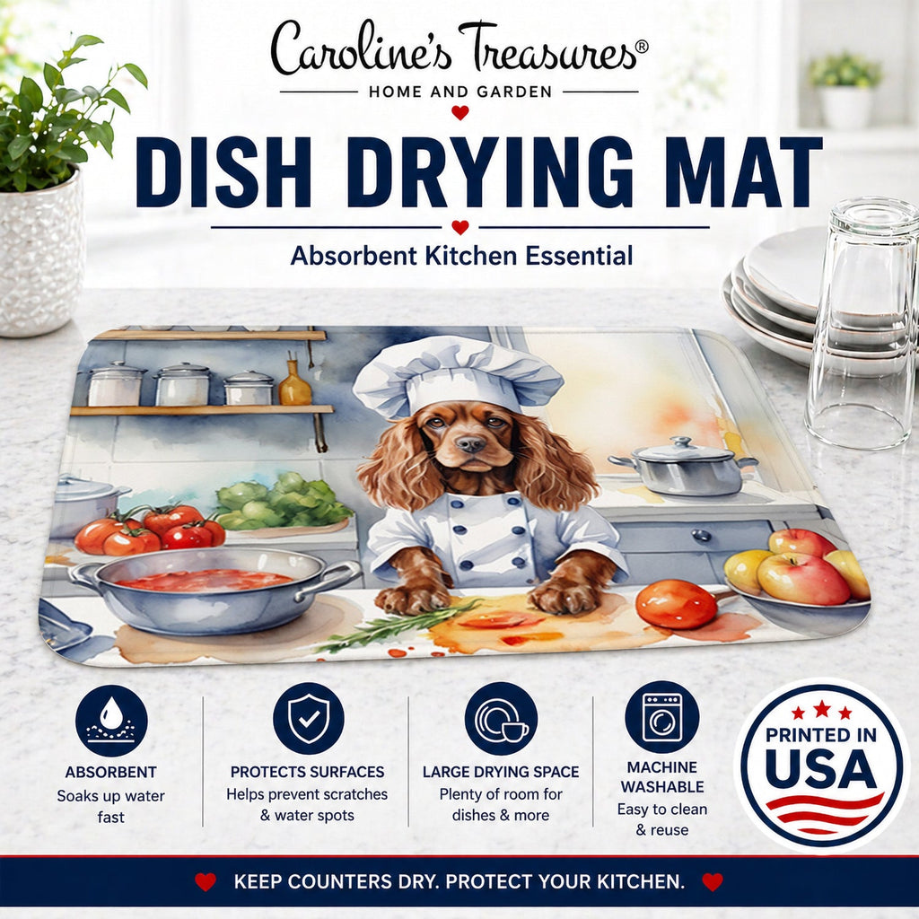 Cocker Spaniel The Chef Dish Drying Mat Absorbent Dish Drying Mat Pad for Kitchen Counter Dish Drainer Mat for Countertop, 14 x 21", Multicolor