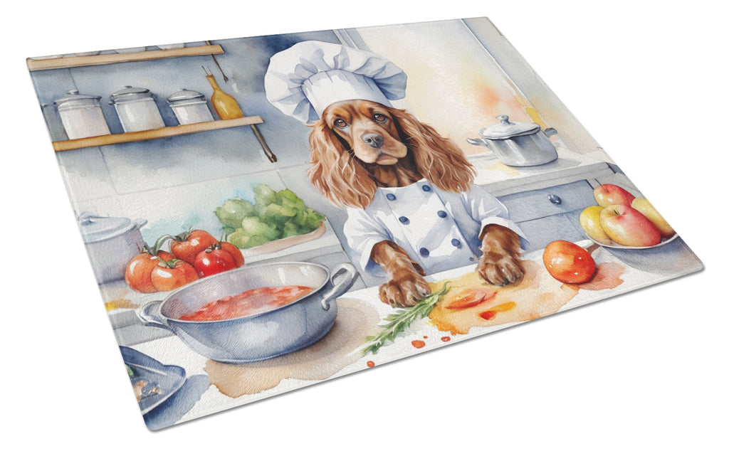 Cocker Spaniel The Chef Cutting Board Tempered Glass Kitchen Cutting Surface, Heat Resistant Chopping, Non-Slip Feet, Food Prep & Serving