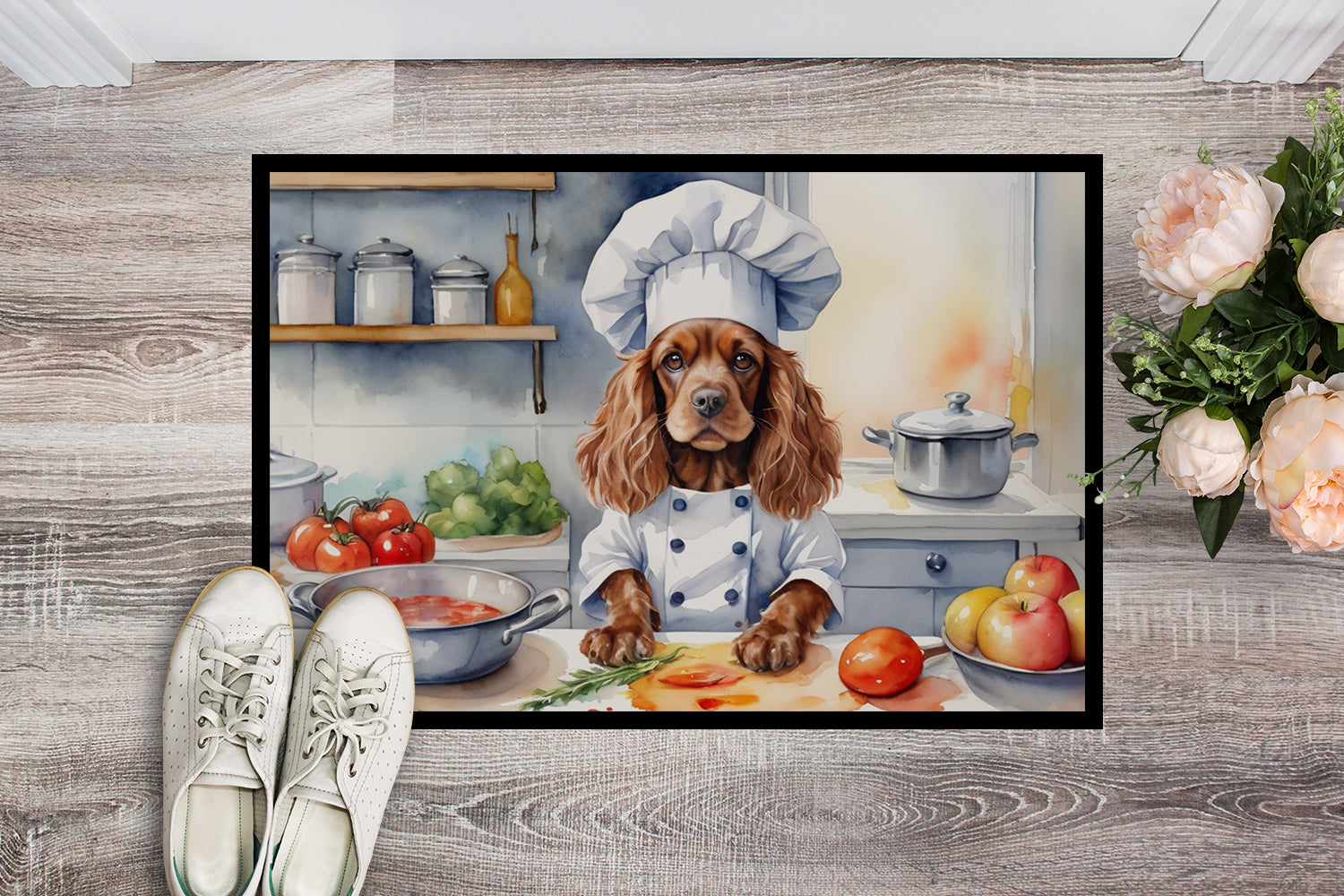 Cocker Spaniel The Chef Doormat Indoor Outdoor 18H X 27W Front Door Mat Rugs for Entryway, Non Slip Washable