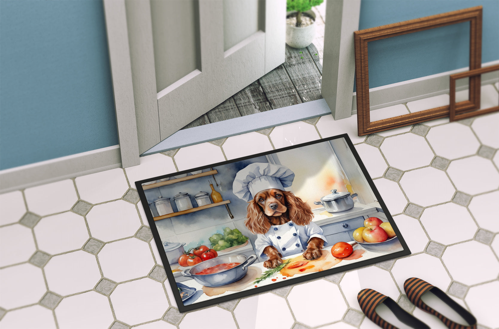 Cocker Spaniel The Chef Doormat Indoor Outdoor 18H X 27W Front Door Mat Rugs for Entryway, Non Slip Washable
