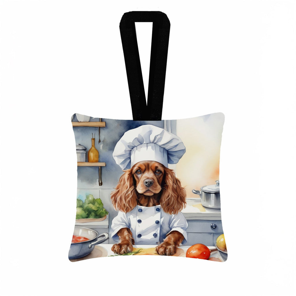 Cocker Spaniel The Chef Hanging Square Fabric Ornament 3.5 × 3.5 Decorative Door-Knob & Tree Hanger, Soft Fabric