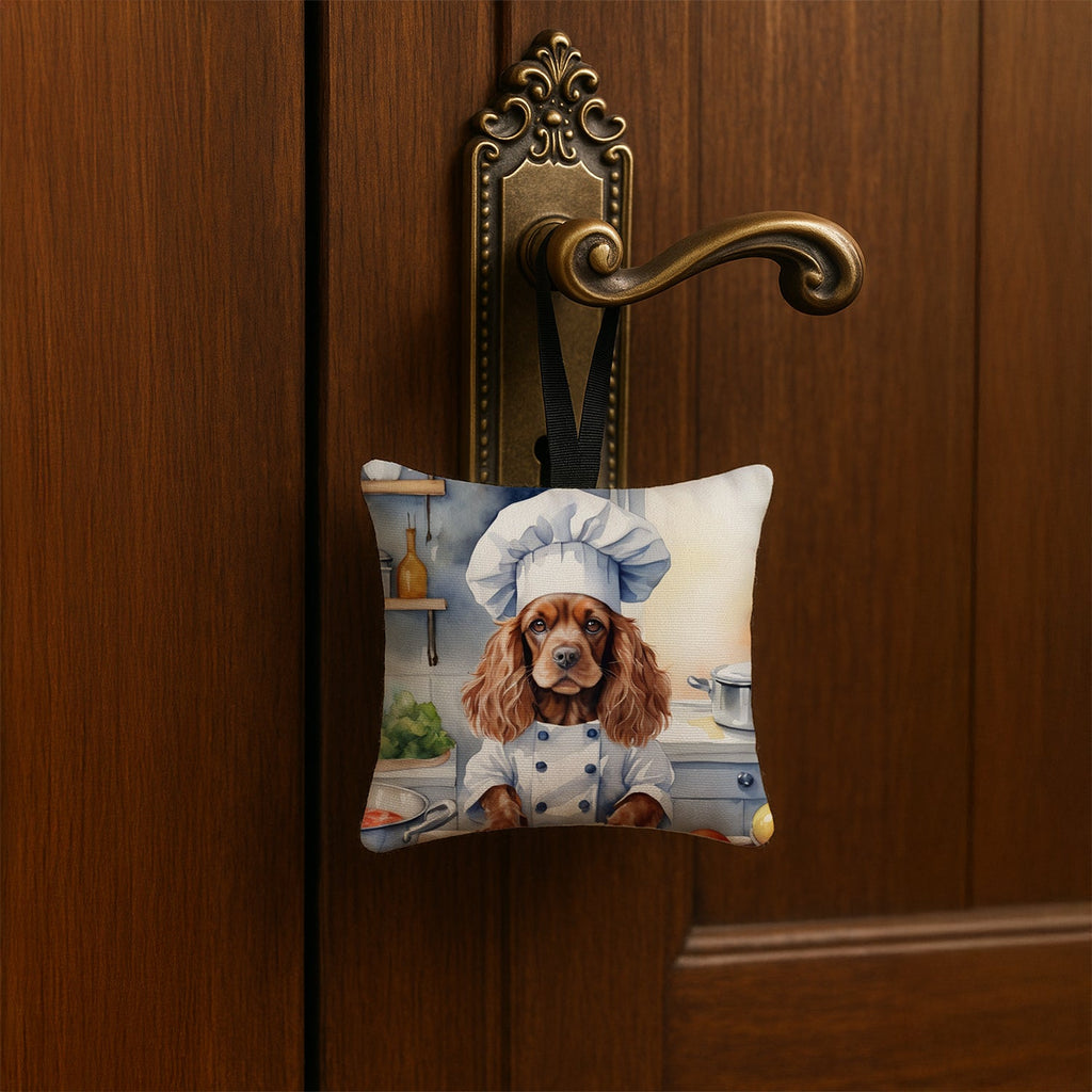 Cocker Spaniel The Chef Hanging Square Fabric Ornament 3.5 × 3.5 Decorative Door-Knob & Tree Hanger, Soft Fabric