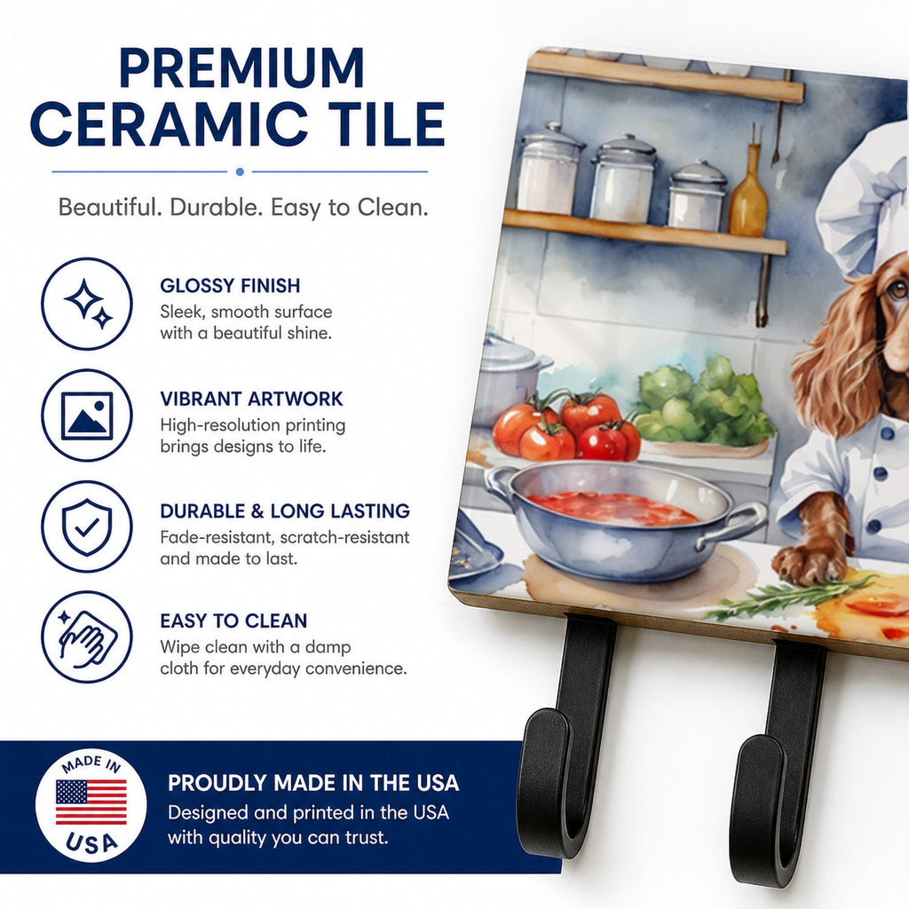Cocker Spaniel The Chef Leash or Key Holder Wall Hooks, Coat Rack Wall Mount, for Hanging Keys, Towels, Aprons, Leashes