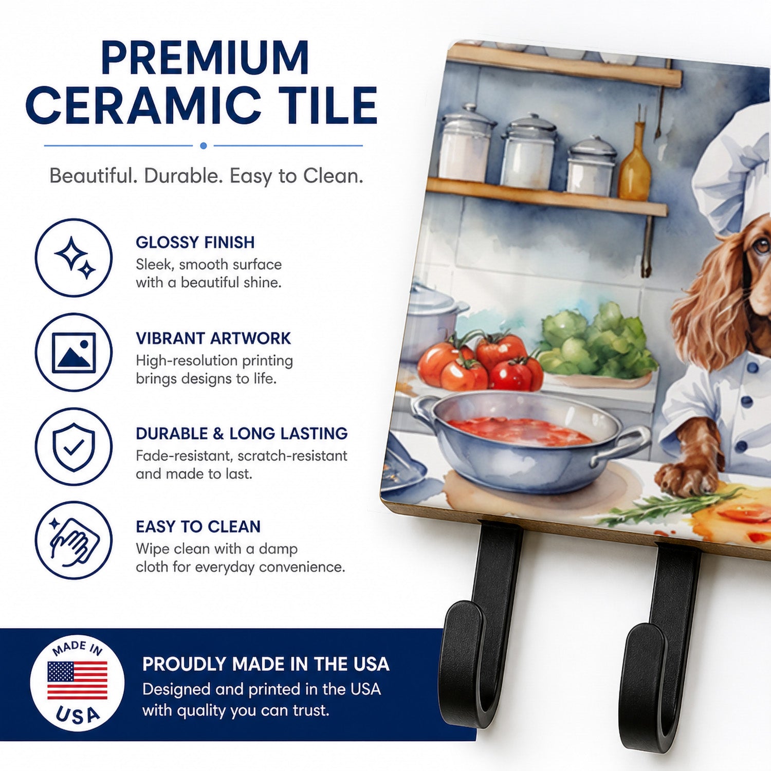 Cocker Spaniel The Chef Leash or Key Holder Wall Hooks, Coat Rack Wall Mount, for Hanging Keys, Towels, Aprons, Leashes