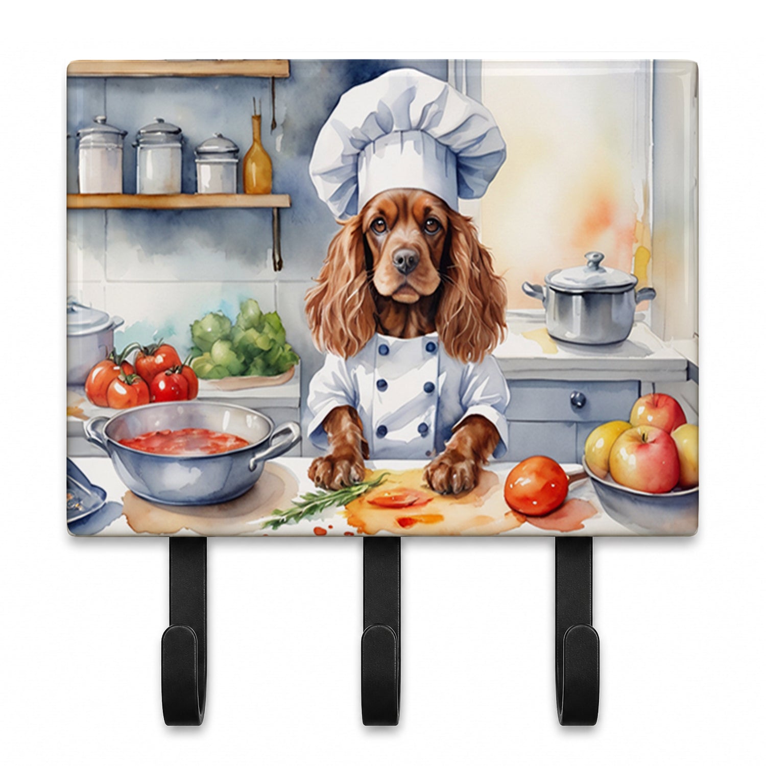 Cocker Spaniel The Chef Leash or Key Holder Wall Hooks, Coat Rack Wall Mount, for Hanging Keys, Towels, Aprons, Leashes