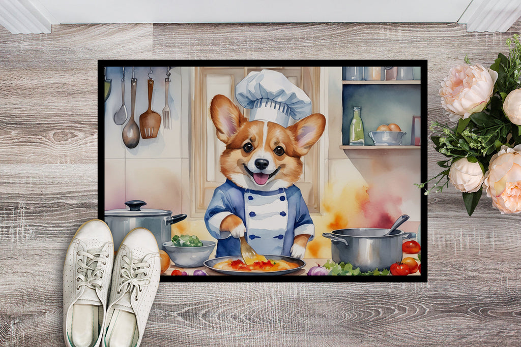 Corgi The Chef Doormat Indoor Outdoor 24H X 36W Front Door Mat Rugs for Entryway, Non Slip Washable Low Pile,