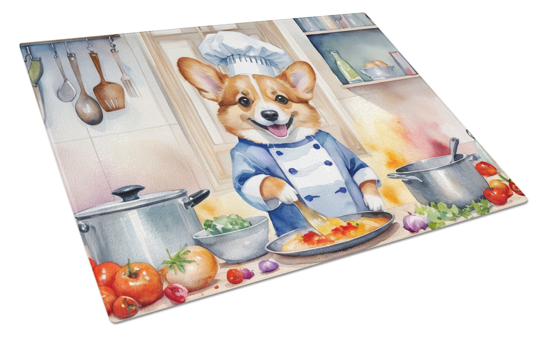 Corgi The Chef Cutting Board Tempered Glass Kitchen Cutting Surface, Heat Resistant Chopping, Non-Slip Feet, Food Prep & Serving