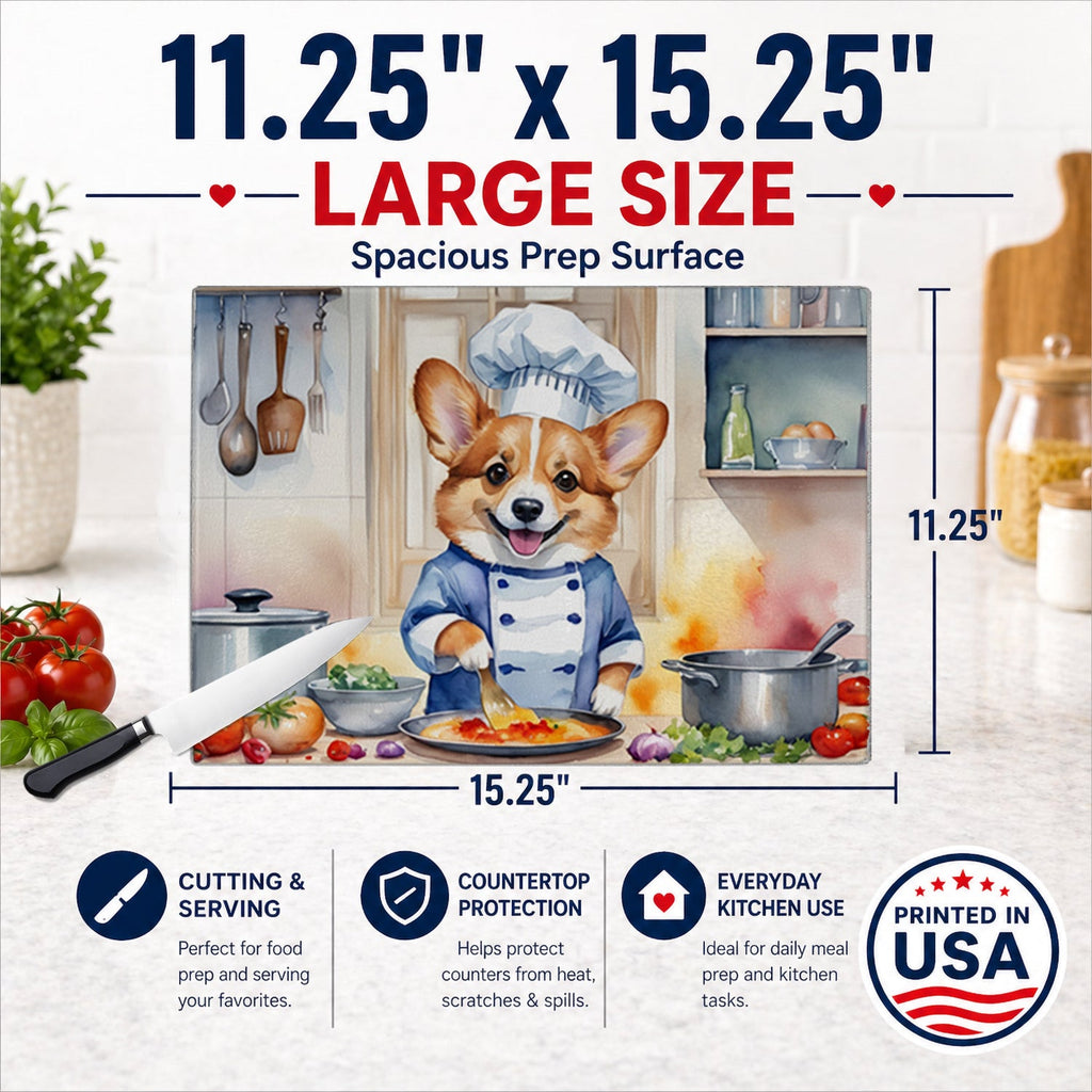 Corgi The Chef Cutting Board Tempered Glass Kitchen Cutting Surface, Heat Resistant Chopping, Non-Slip Feet, Food Prep & Serving