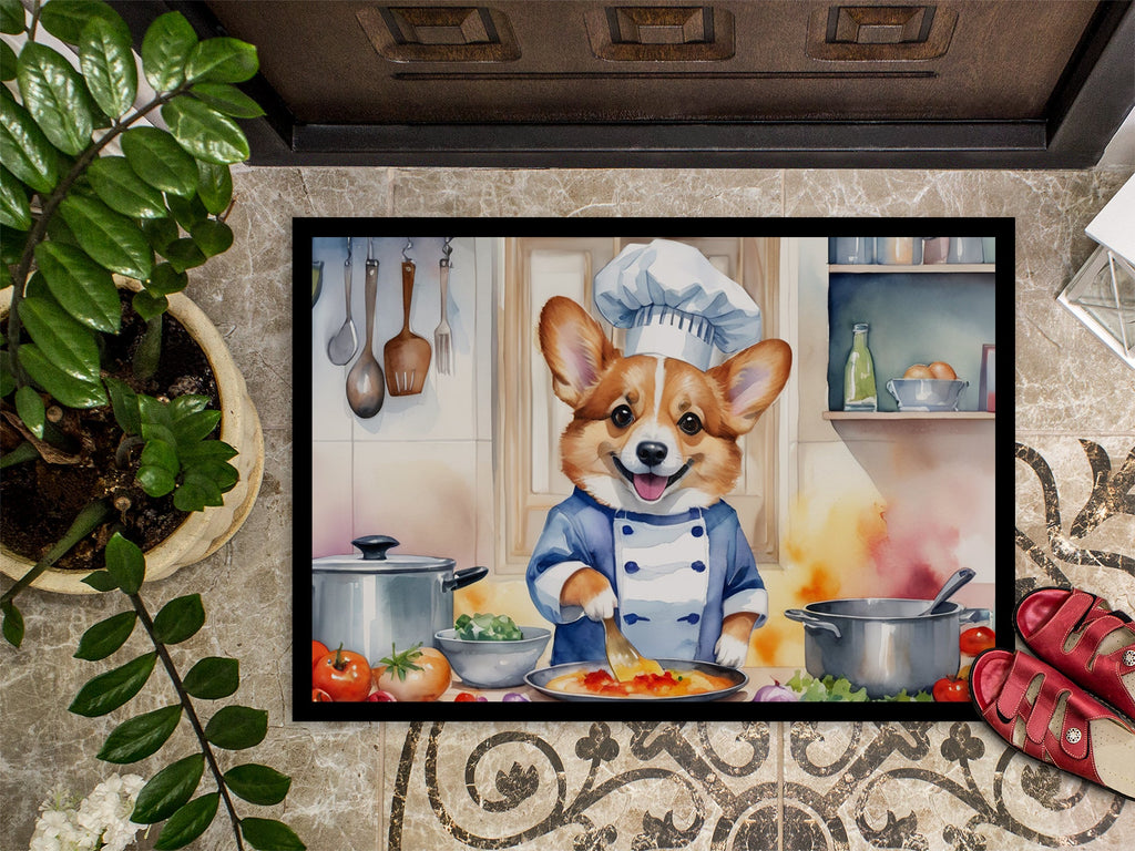 Corgi The Chef Doormat Indoor Outdoor 18H X 27W Front Door Mat Rugs for Entryway, Non Slip Washable