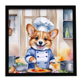 Corgi The Chef Framed Metal Print Bathroom, Kitchen, Office, Home Decor Wall Art Ready to Hang, Square, 8X8