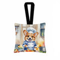 Corgi The Chef Hanging Square Fabric Ornament 3.5 × 3.5 Decorative Door-Knob & Tree Hanger, Soft Fabric