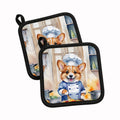 Corgi The Chef Pot Holder Set of 2 Heat Resistant Quilted Hot Pads 7.5 x 7.5 Inch, Insulated Kitchen Trivets for Cooking & Baking