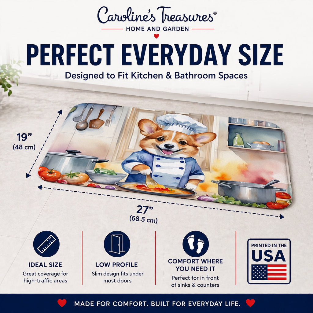 Corgi The Chef Memory Foam Kitchen Mat Machine Washable Anti-Fatigue Cushion Comfort Bath or Kitchen Rug
