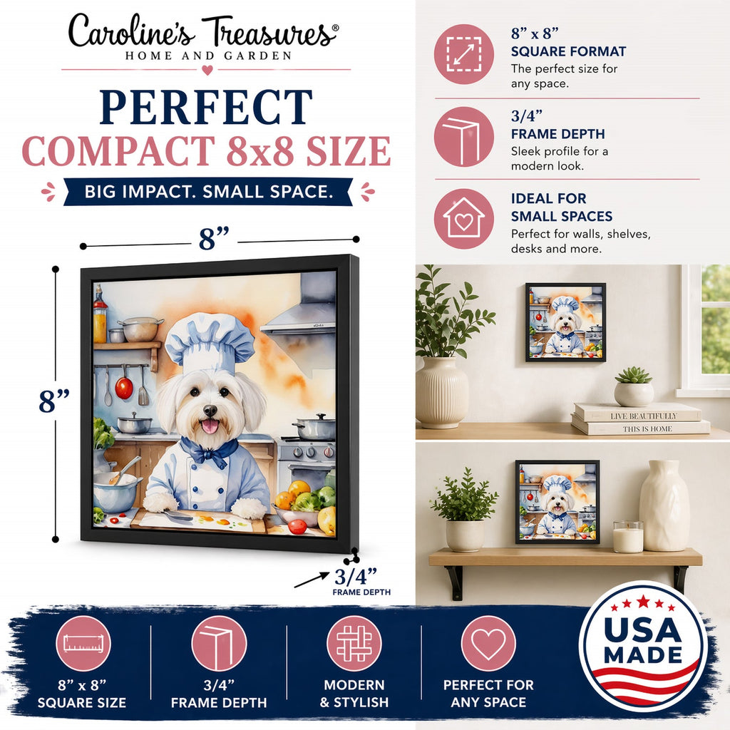 Coton de Tulear The Chef Framed Metal Print Bathroom, Kitchen, Office, Home Decor Wall Art Ready to Hang, Square, 8X8