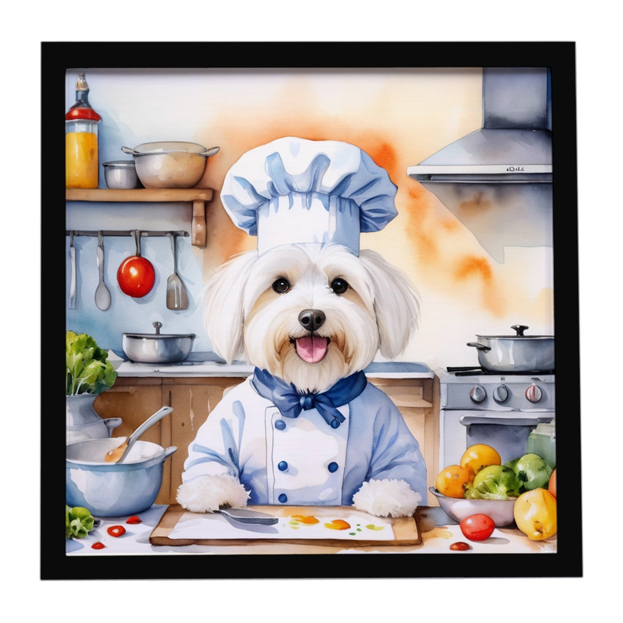 Coton de Tulear The Chef Framed Metal Print Bathroom, Kitchen, Office, Home Decor Wall Art Ready to Hang, Square, 8X8