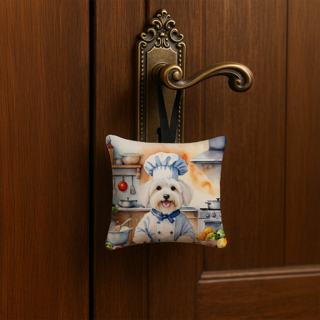 Coton de Tulear The Chef Hanging Square Fabric Ornament 3.5 × 3.5 Decorative Door-Knob & Tree Hanger, Soft Fabric