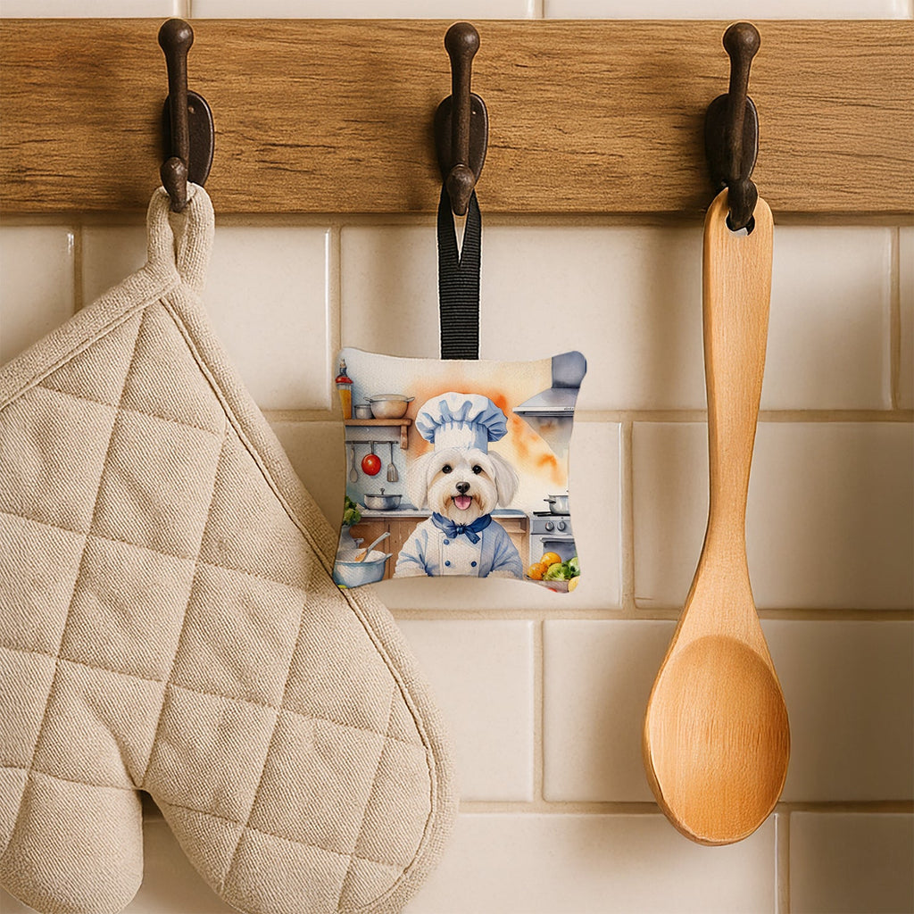Coton de Tulear The Chef Hanging Square Fabric Ornament 3.5 × 3.5 Decorative Door-Knob & Tree Hanger, Soft Fabric