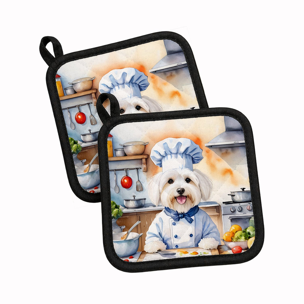 Coton de Tulear The Chef Pot Holder Set of 2 Heat Resistant Quilted Hot Pads 7.5 x 7.5 Inch, Insulated Kitchen Trivets for Cooking & Baking