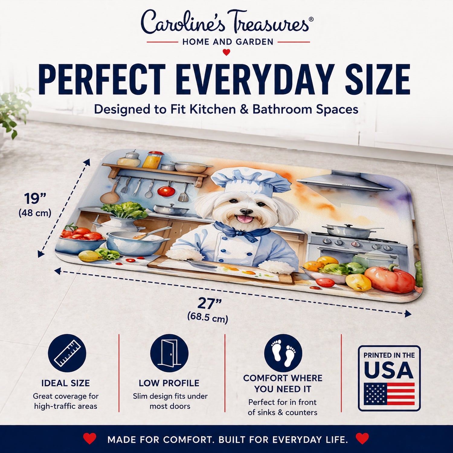Coton de Tulear The Chef Memory Foam Kitchen Mat Machine Washable Anti-Fatigue Cushion Comfort Bath or Kitchen Rug