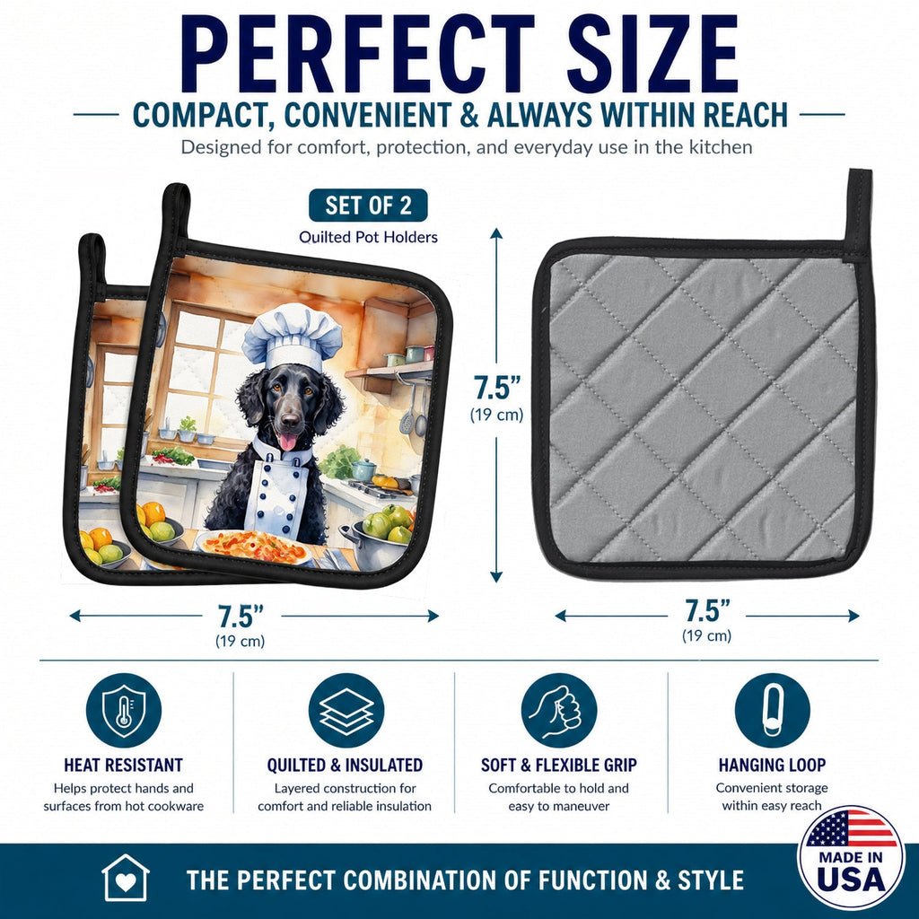 Curly-Coated Retriever The Chef Pot Holder Set of 2 Heat Resistant Quilted Hot Pads 7.5 x 7.5 Inch, Insulated Kitchen Trivets for Cooking & Baking