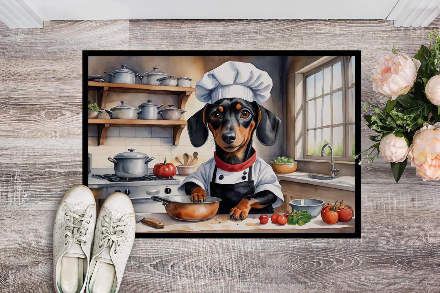 Dachshund The Chef Doormat Indoor Outdoor 18H X 27W Front Door Mat Rugs for Entryway, Non Slip Washable