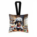 Dachshund The Chef Hanging Square Fabric Ornament 3.5 × 3.5 Decorative Door-Knob & Tree Hanger, Soft Fabric