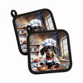 Dachshund The Chef Pot Holder Set of 2 Heat Resistant Quilted Hot Pads 7.5 x 7.5 Inch, Insulated Kitchen Trivets for Cooking & Baking