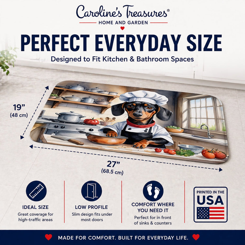 Dachshund The Chef Memory Foam Kitchen Mat Machine Washable Anti-Fatigue Cushion Comfort Bath or Kitchen Rug