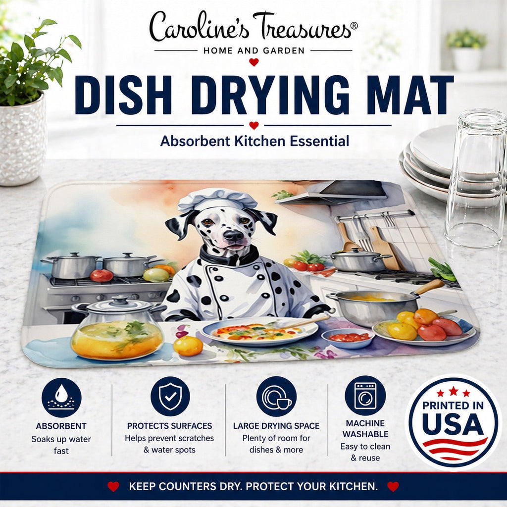 Dalmatian The Chef Dish Drying Mat Absorbent Dish Drying Mat Pad for Kitchen Counter Dish Drainer Mat for Countertop, 14 x 21", Multicolor