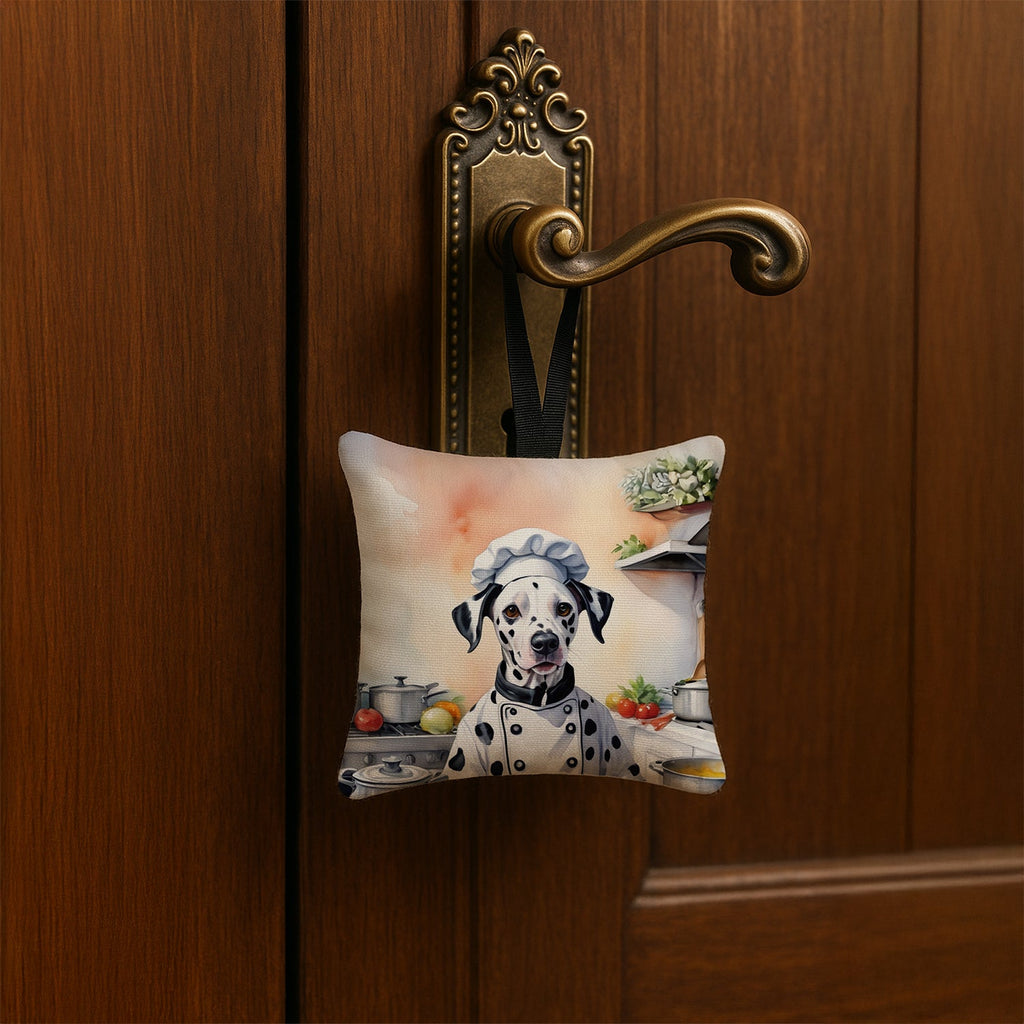 Dalmatian The Chef Hanging Square Fabric Ornament 3.5 × 3.5 Decorative Door-Knob & Tree Hanger, Soft Fabric