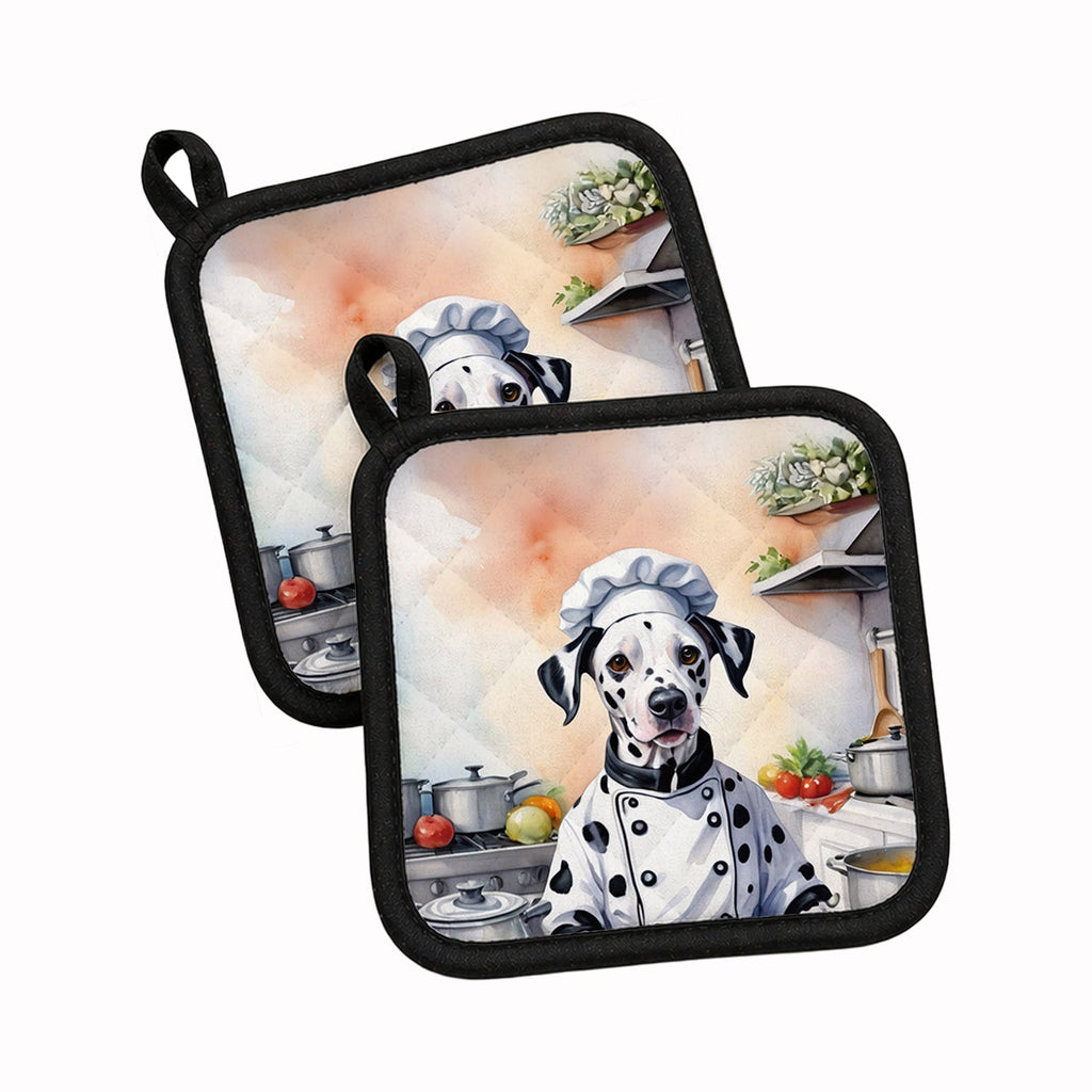 Dalmatian The Chef Pot Holder Set of 2 Heat Resistant Quilted Hot Pads 7.5 x 7.5 Inch, Insulated Kitchen Trivets for Cooking & Baking