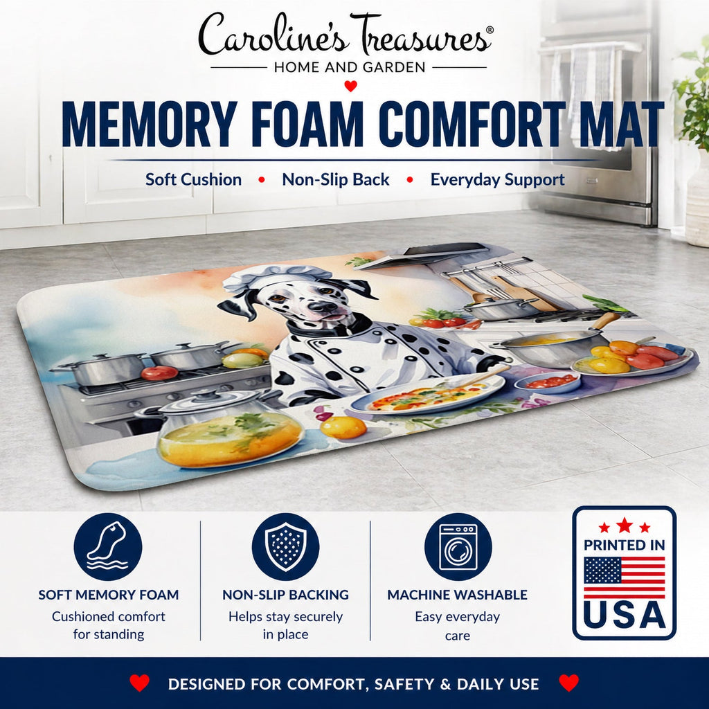 Dalmatian The Chef Memory Foam Kitchen Mat Machine Washable Anti-Fatigue Cushion Comfort Bath or Kitchen Rug