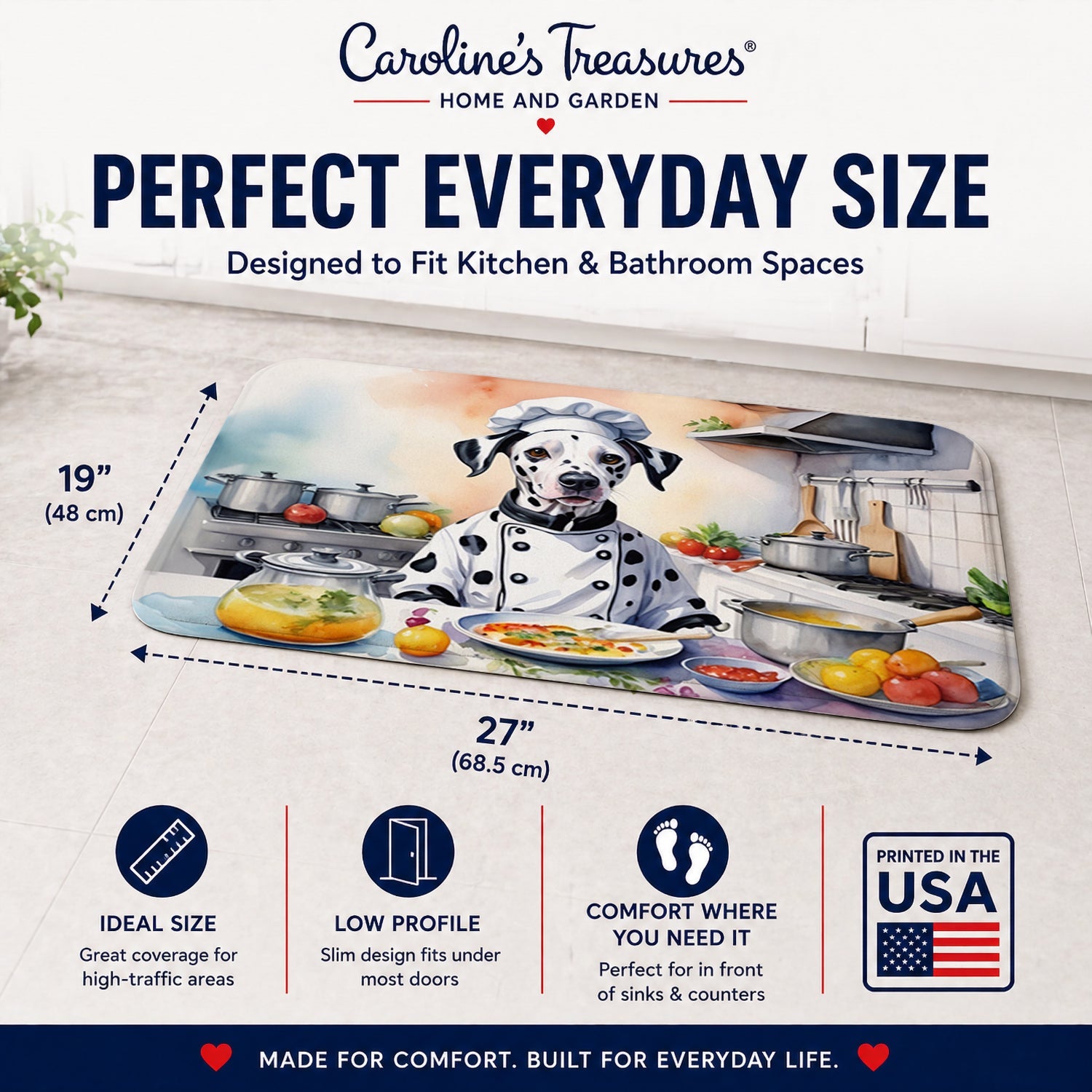 Dalmatian The Chef Memory Foam Kitchen Mat Machine Washable Anti-Fatigue Cushion Comfort Bath or Kitchen Rug