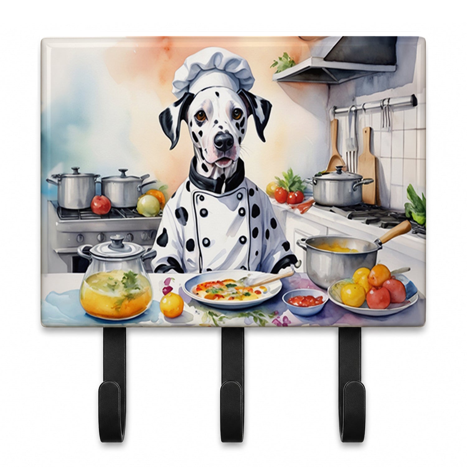 Dalmatian The Chef Leash or Key Holder Wall Hooks, Coat Rack Wall Mount, for Hanging Keys, Towels, Aprons, Leashes