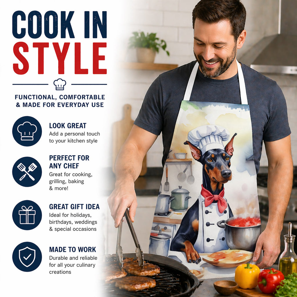 Doberman Pinscher The Chef Apron Cooking Kitchen Server Baking Crafts Gardening for Adult Women Men, Unisex, Large, Multicolor