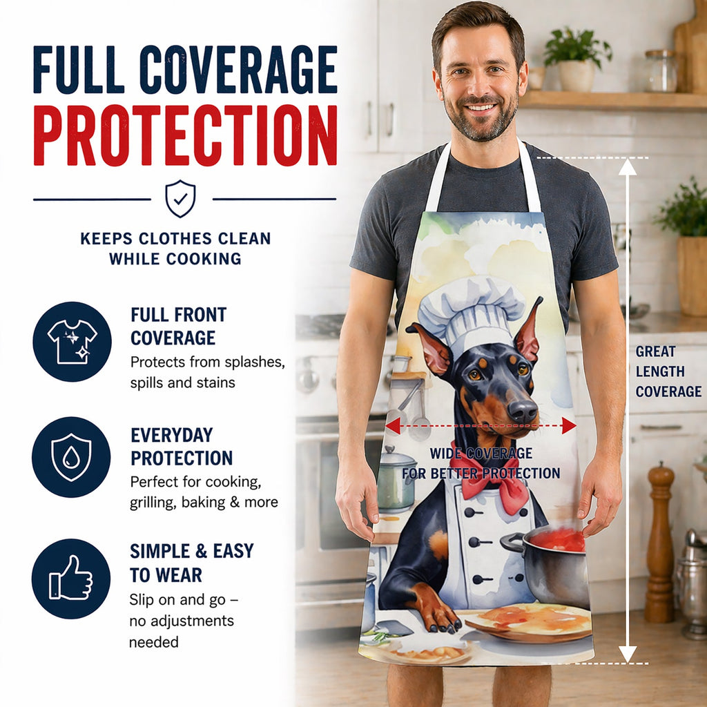 Doberman Pinscher The Chef Apron Cooking Kitchen Server Baking Crafts Gardening for Adult Women Men, Unisex, Large, Multicolor