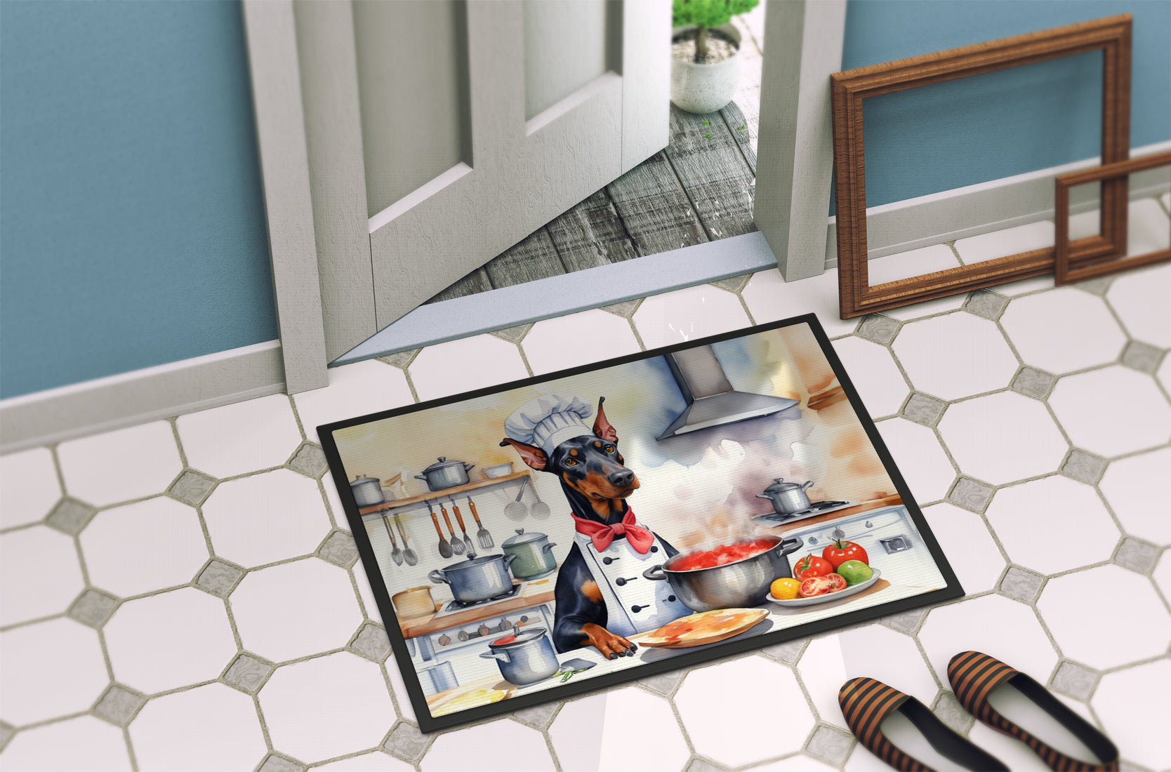 Doberman Pinscher The Chef Doormat Indoor Outdoor 24H X 36W Front Door Mat Rugs for Entryway, Non Slip Washable Low Pile,