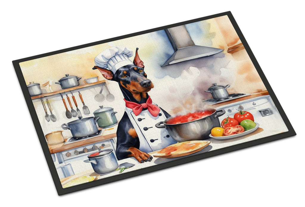 Doberman Pinscher The Chef Doormat Indoor Outdoor 18H X 27W Front Door Mat Rugs for Entryway, Non Slip Washable